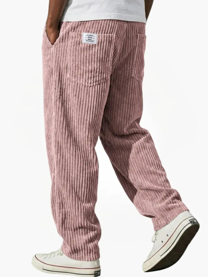 Men's Ribbed Pants with Elasticated Waistband and Slant Pockets