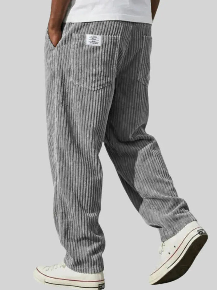 Men's Ribbed Pants with Elasticated Waistband and Slant Pockets
