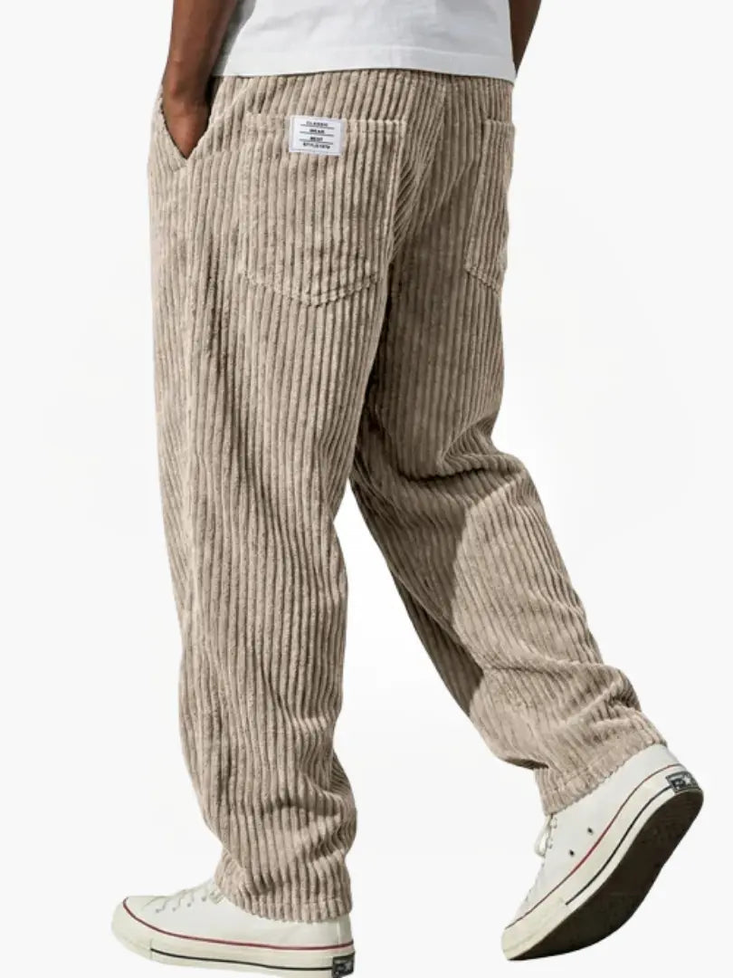 Men's Ribbed Pants with Elasticated Waistband and Slant Pockets
