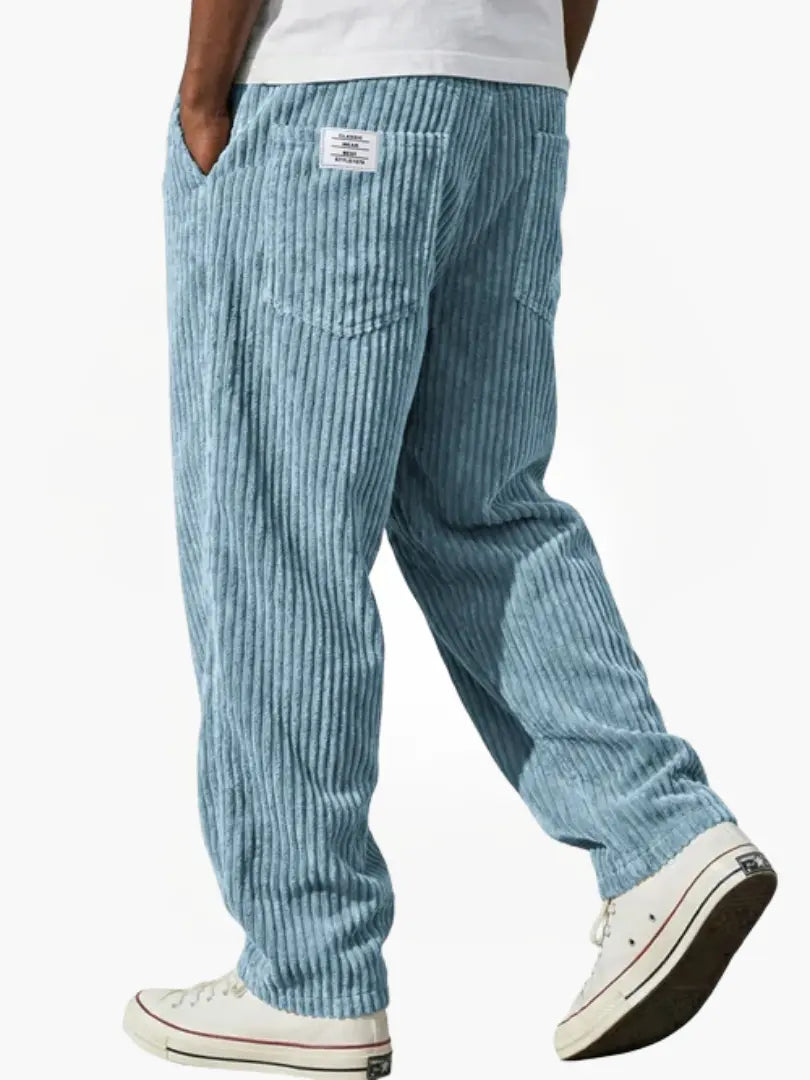 Men's Ribbed Pants with Elasticated Waistband and Slant Pockets