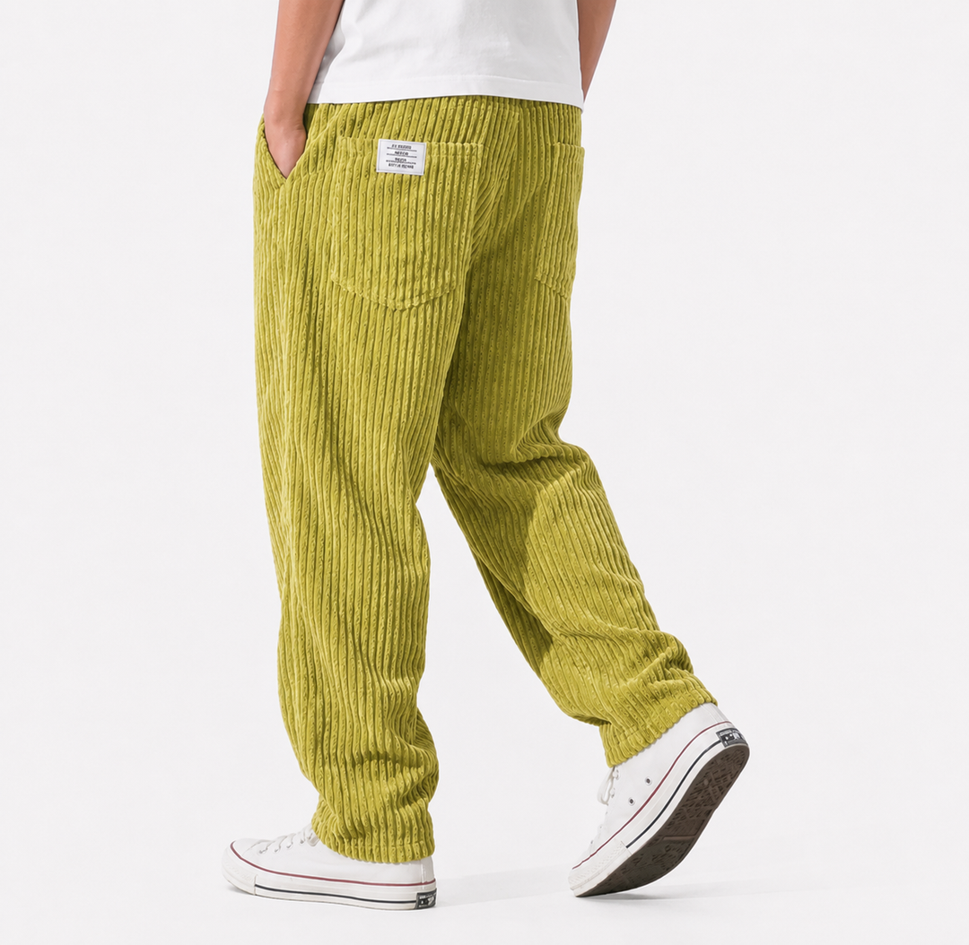 Men's Ribbed Pants with Elasticated Waistband and Slant Pockets