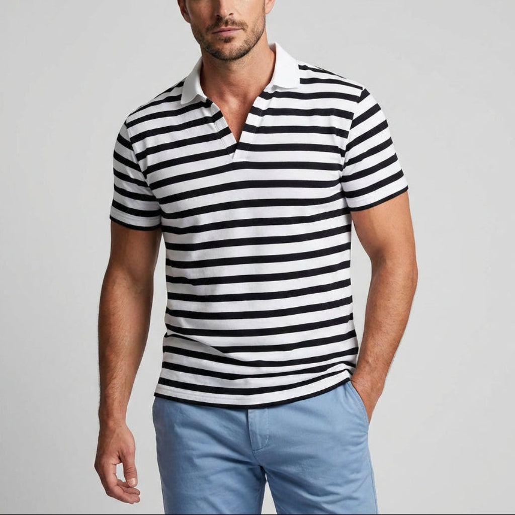 Retro Striped Polo Shirt for Men