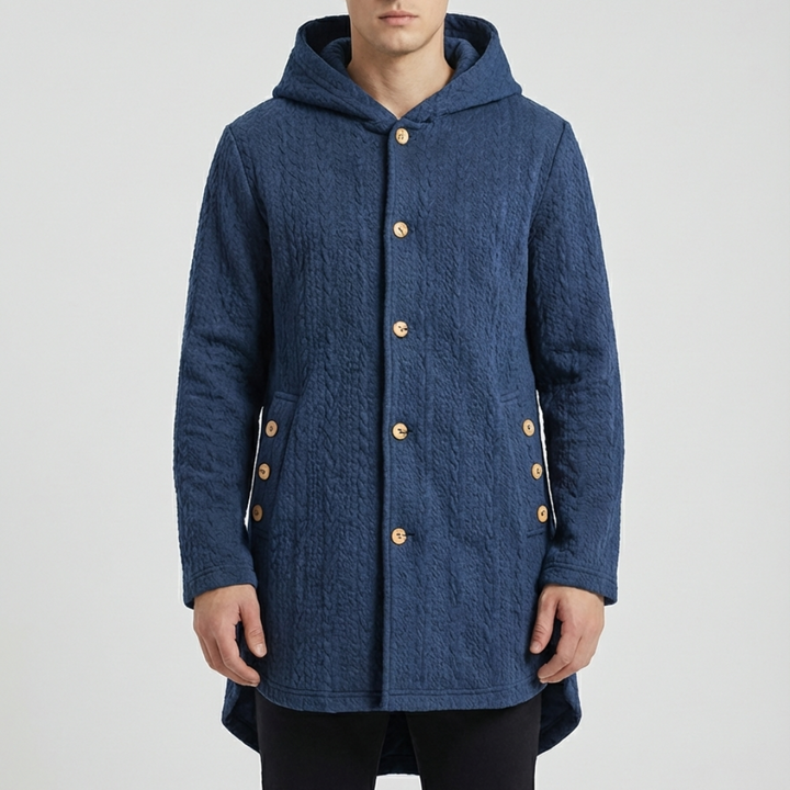Hooded Button-Front Textured Coat