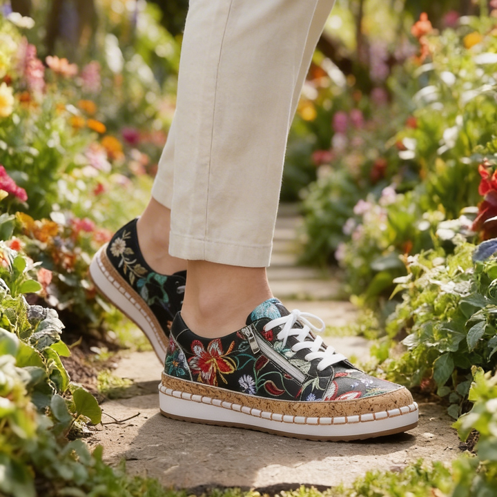 Flat Lace-Up Floral Print Sneaker for Women