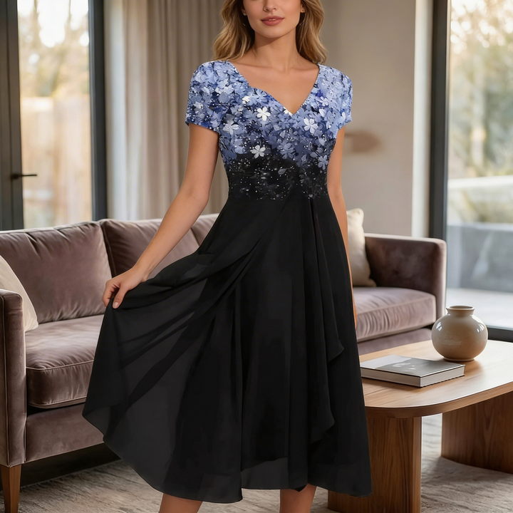 Floral Print V-Neckline Midi Dress for Women