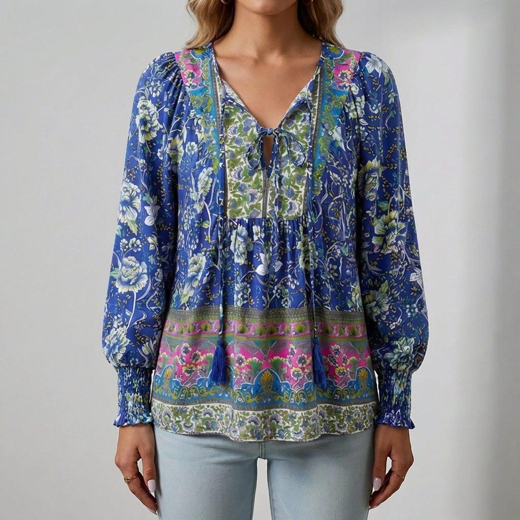 Floral Print Boho Blouse for Women