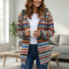 Multicolored Striped Hooded Knit Cardigan for Women