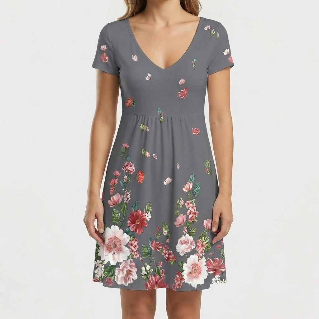 V-Neck Floral Short-Sleeve Dress