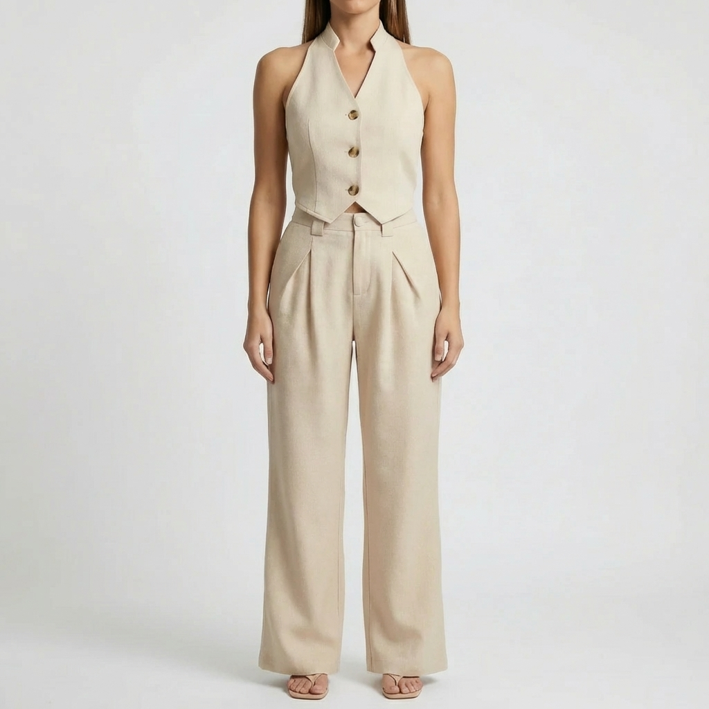 Sleeveless V-Neck Button-Front Jumpsuit