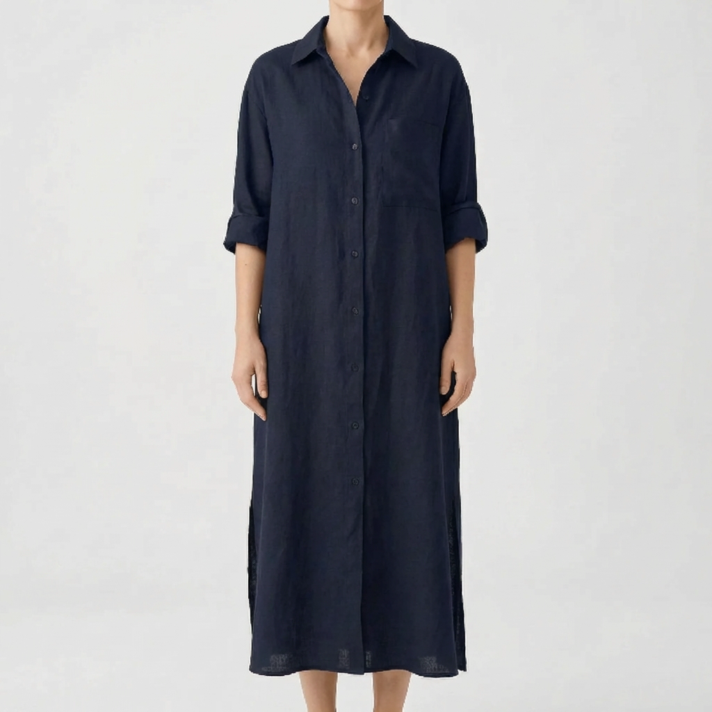 Button-Front Maxi Shirt Dress