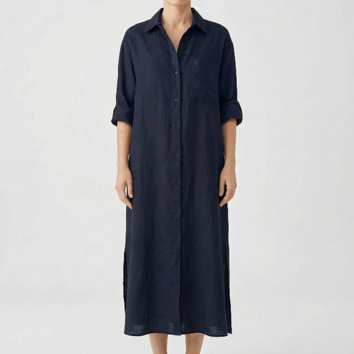 Button-Front Maxi Shirt Dress