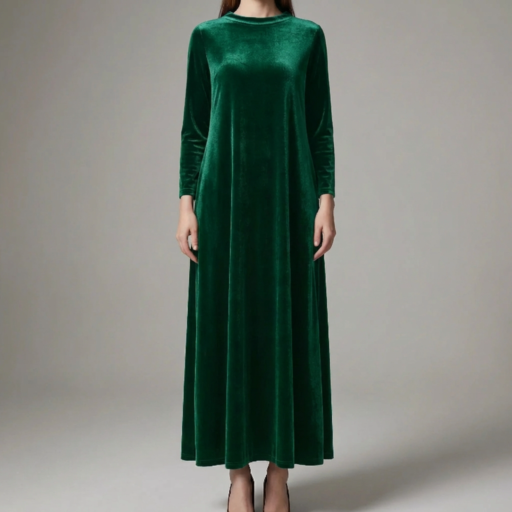 Women's Long-Sleeve Velvet-Effect Maxi Dress