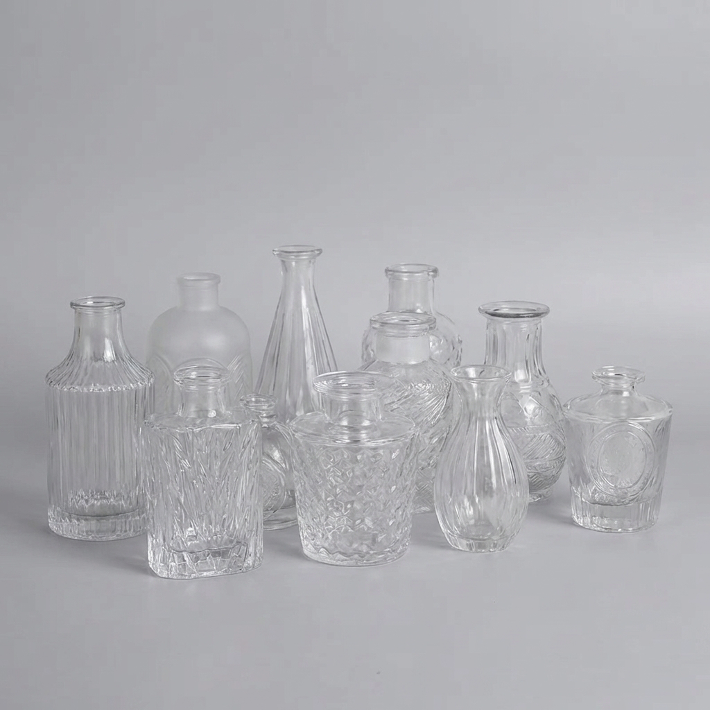 Embossed Clear Glass Vase Set