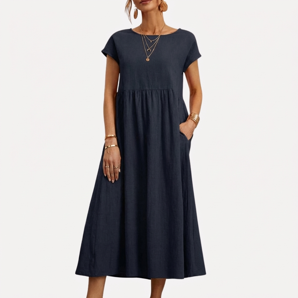 Vintage Cotton O-Neck Dress for Women