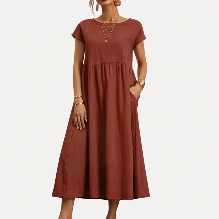 Vintage Cotton O-Neck Dress for Women