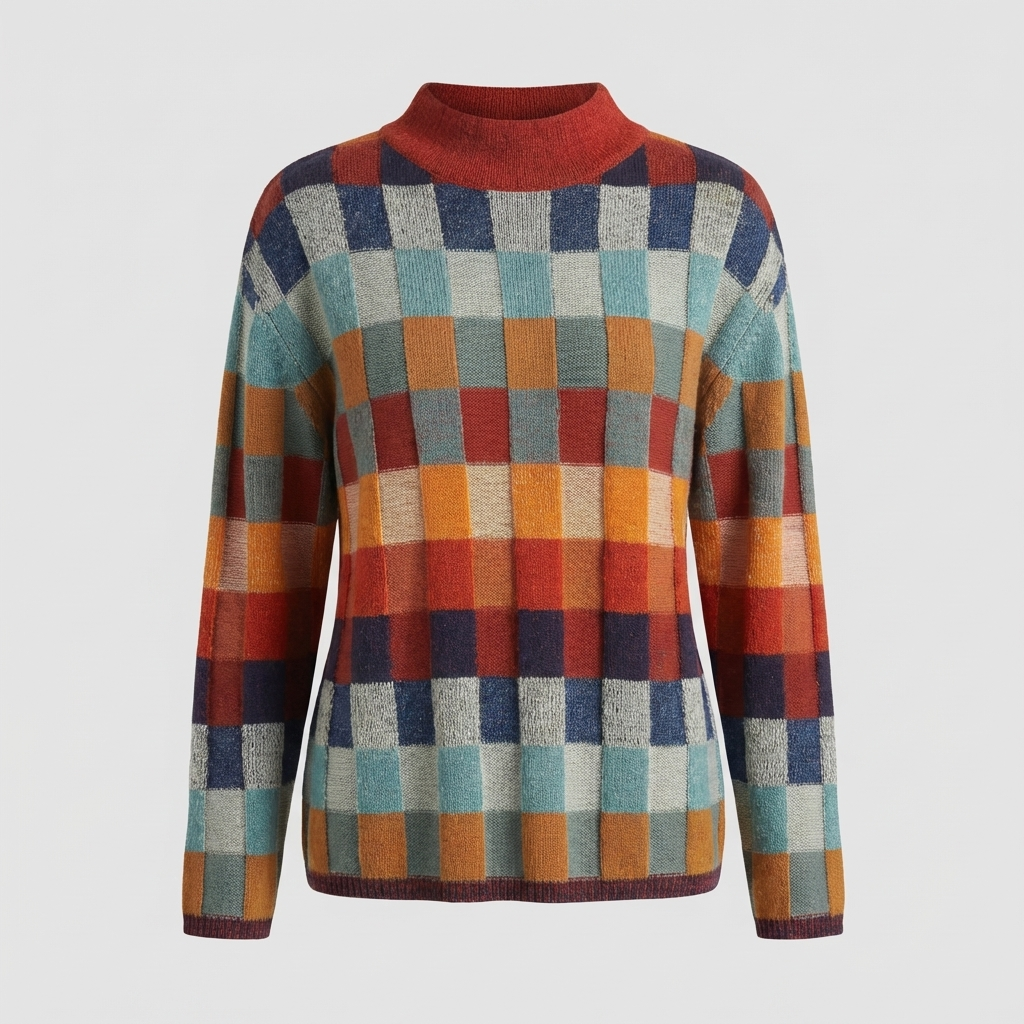 High-Neck Colorblock Knit Sweater for Women