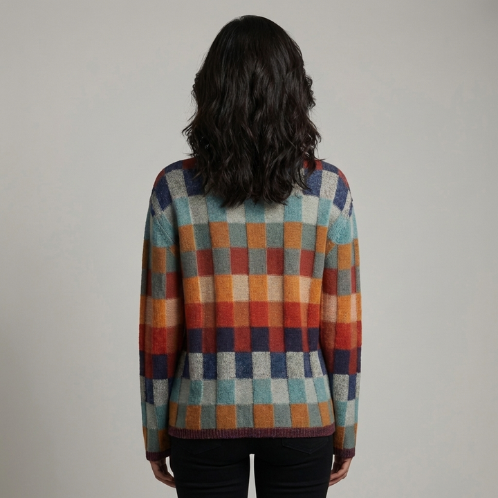 High-Neck Colorblock Knit Sweater for Women