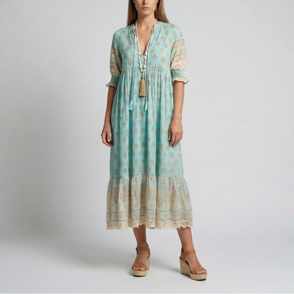 Bohemian Lantern Sleeve Dress