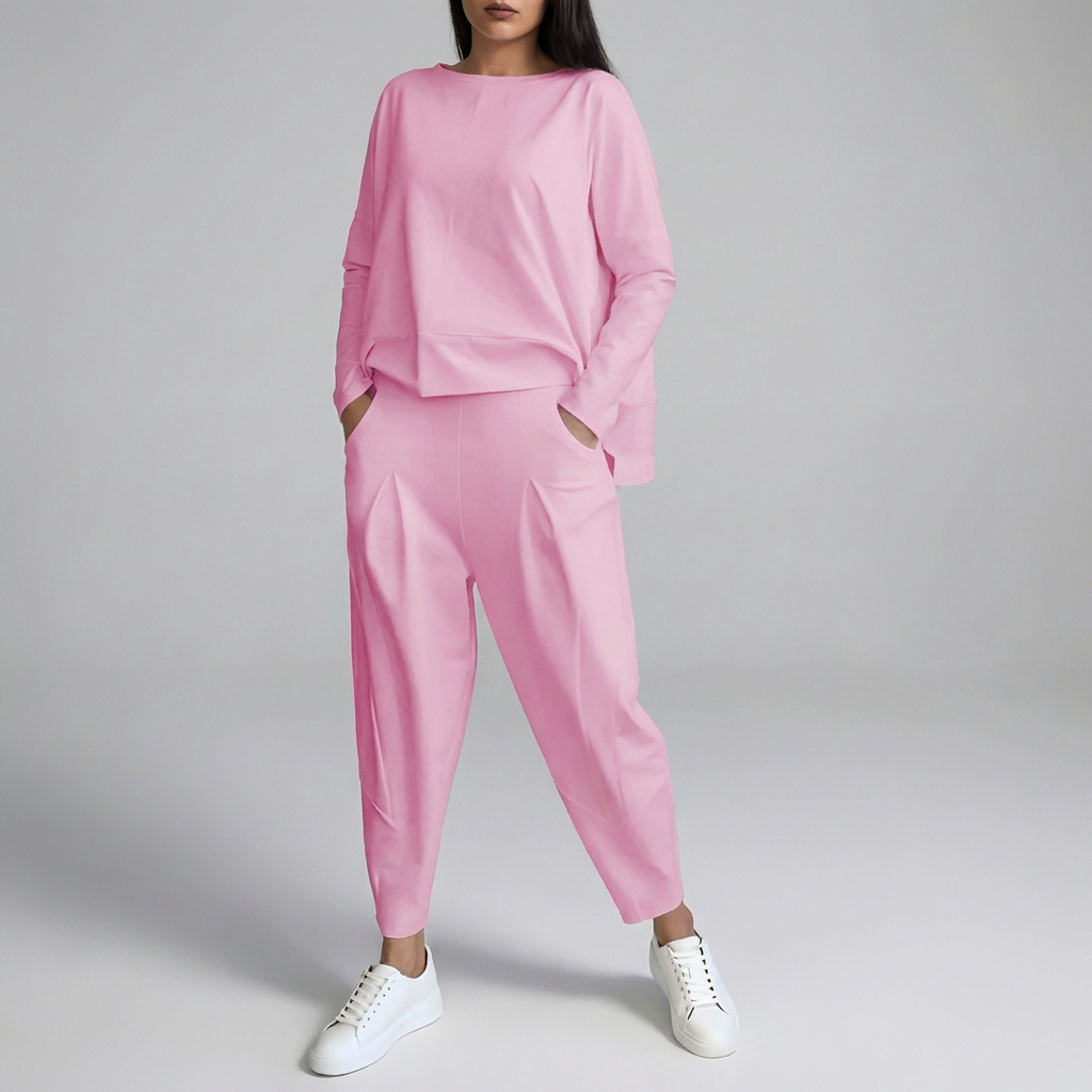 Two-Piece Leisure Suit with Round Neck and Long Sleeves