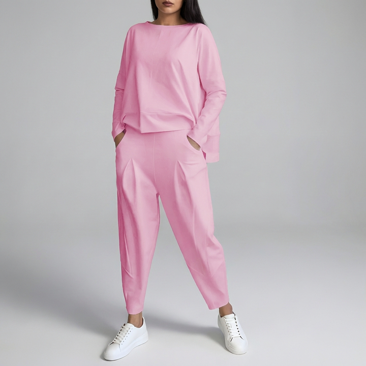 Two-Piece Leisure Suit with Round Neck and Long Sleeves
