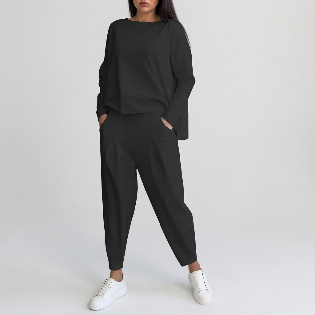 Two-Piece Leisure Suit with Round Neck and Long Sleeves