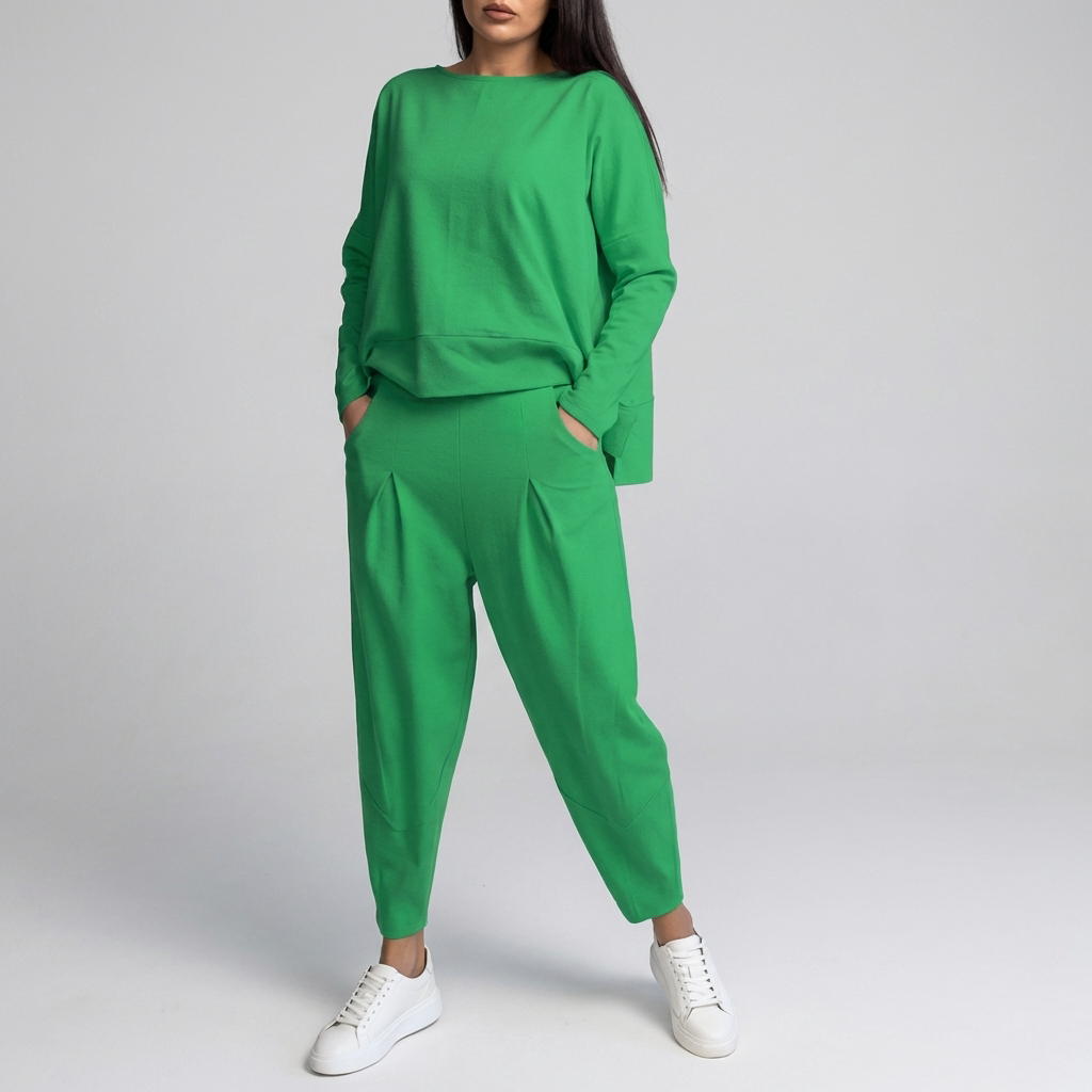 Two-Piece Leisure Suit with Round Neck and Long Sleeves