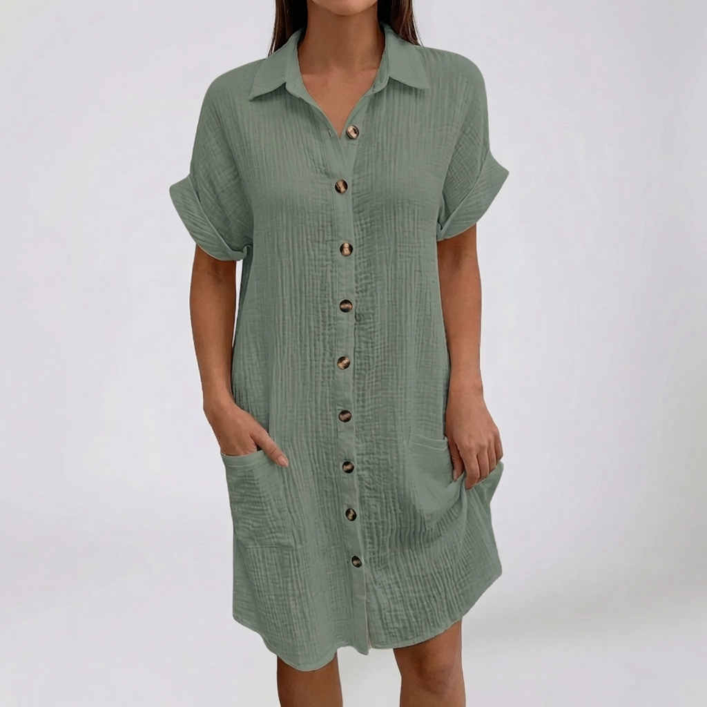 Button-Front Collared Midi Dress