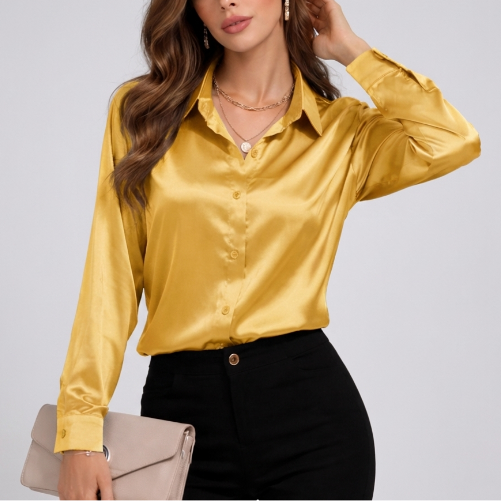 Women's Satin Loose Fit Long Sleeve Blouse