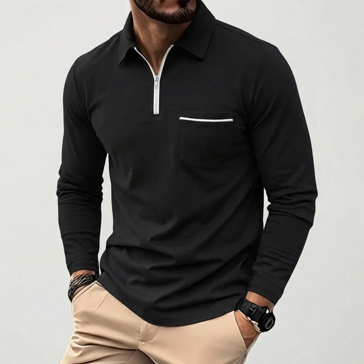 Long-Sleeve Zip Polo With Chest Pocket