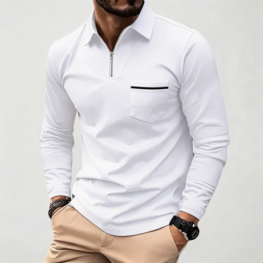 Long-Sleeve Zip Polo With Chest Pocket