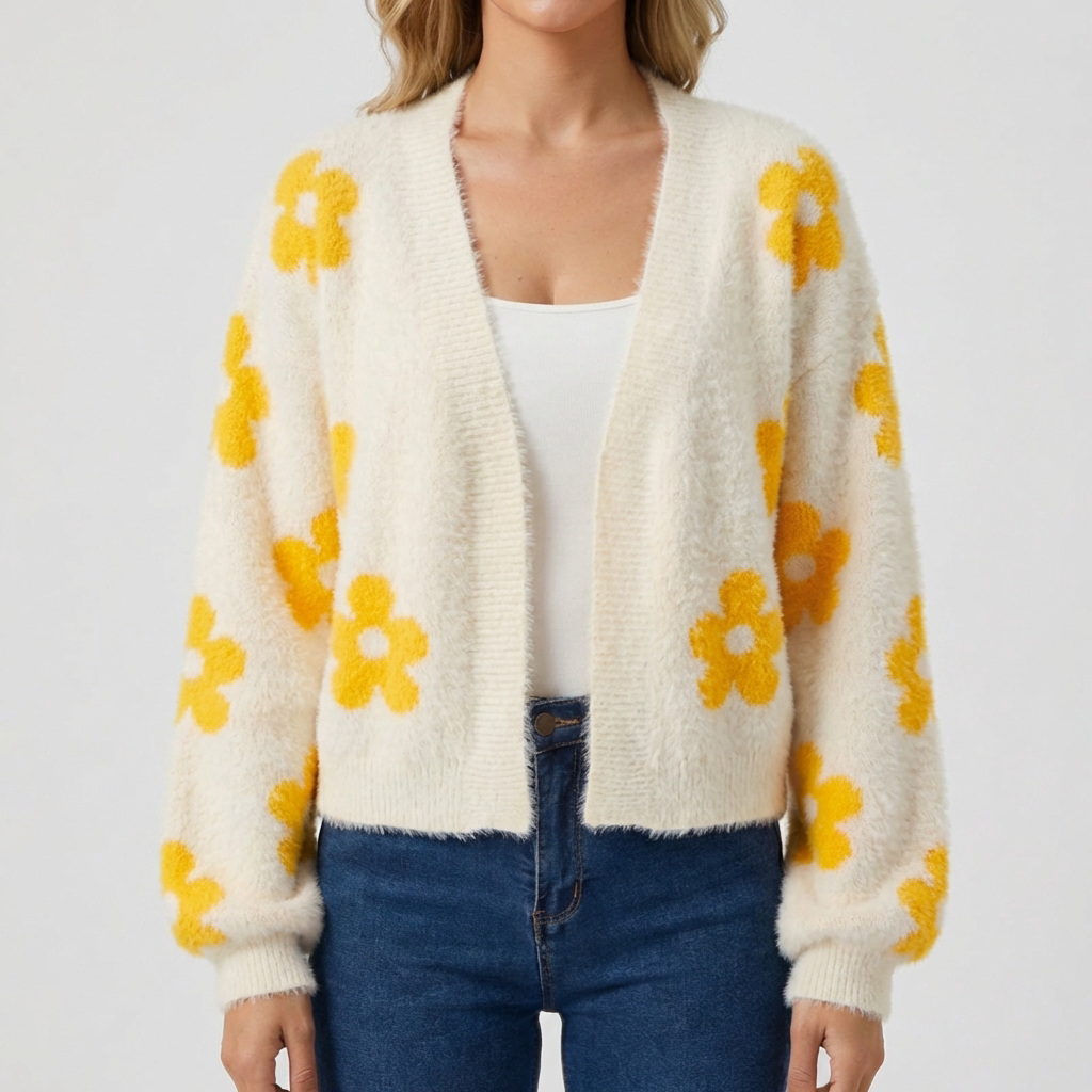 Open-Front Floral Cardigan Sweater for Women