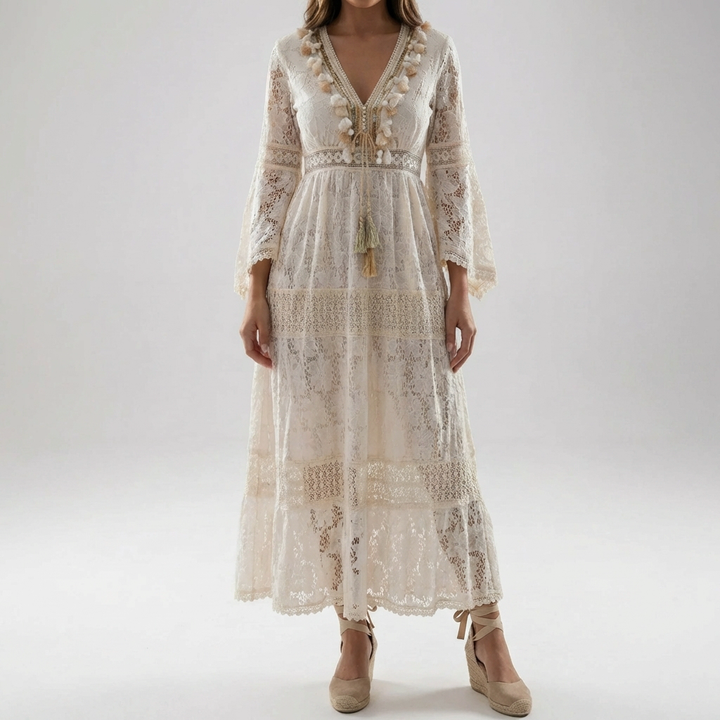 Lace Maxi Dress With Flared Sleeves