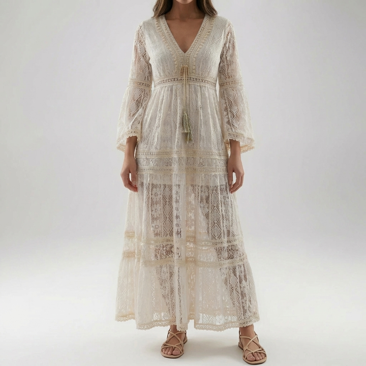 Lace Maxi Dress With Flared Sleeves