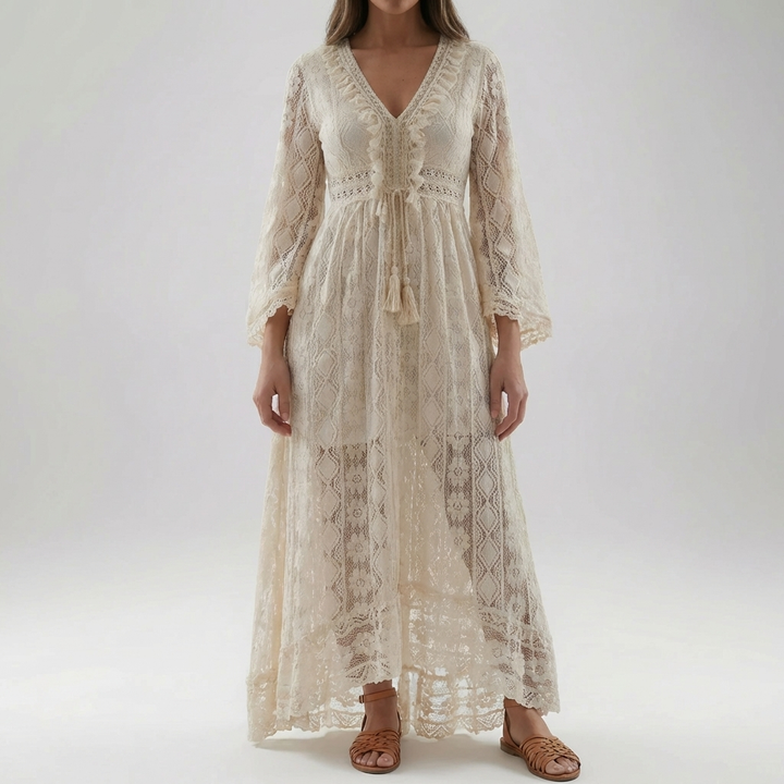 Lace Maxi Dress With Flared Sleeves