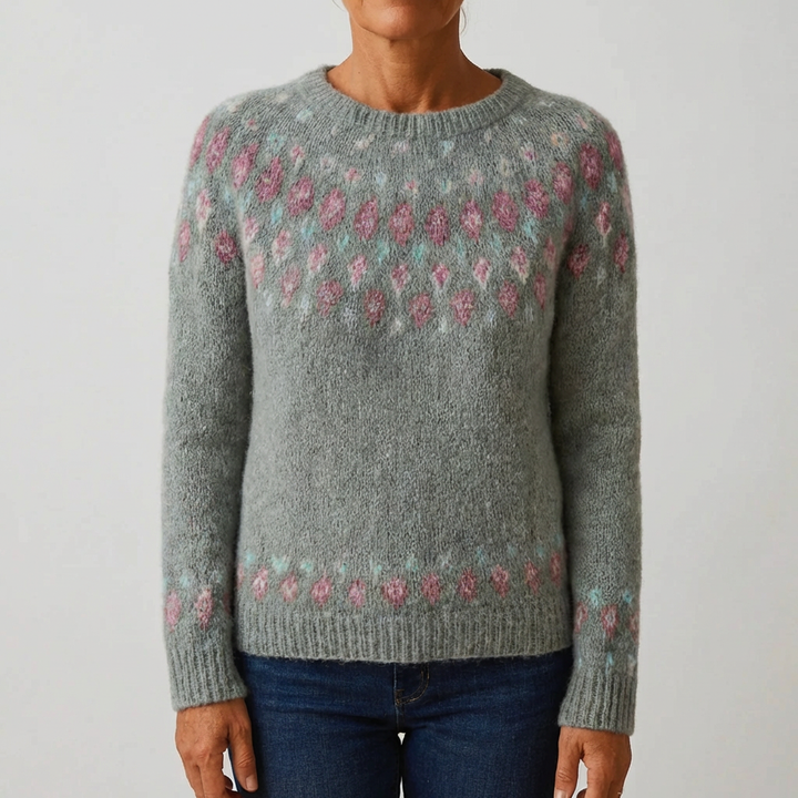 Fair Isle Printed Crew Neck Sweater for Women