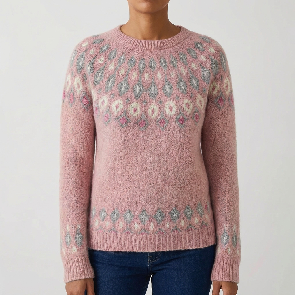 Fair Isle Printed Crew Neck Sweater for Women