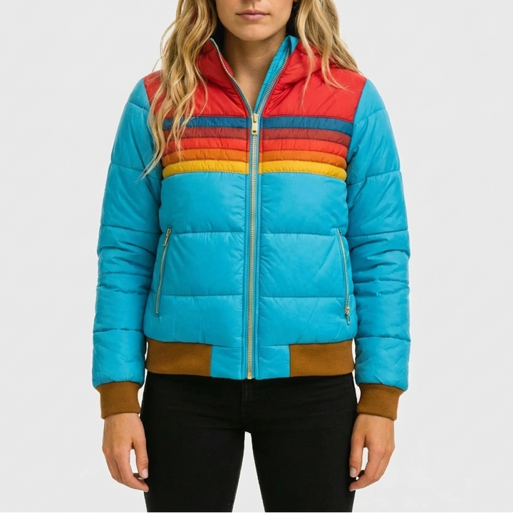 Hooded Retro Striped Puffer Jacket for Women