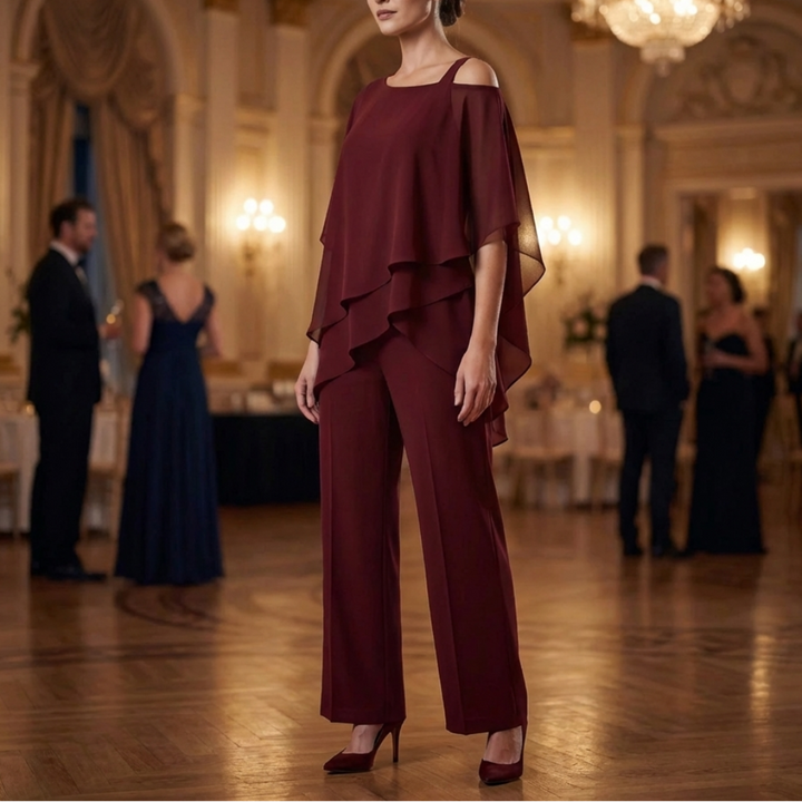 Cold-Shoulder Wide-Leg Formal Jumpsuit