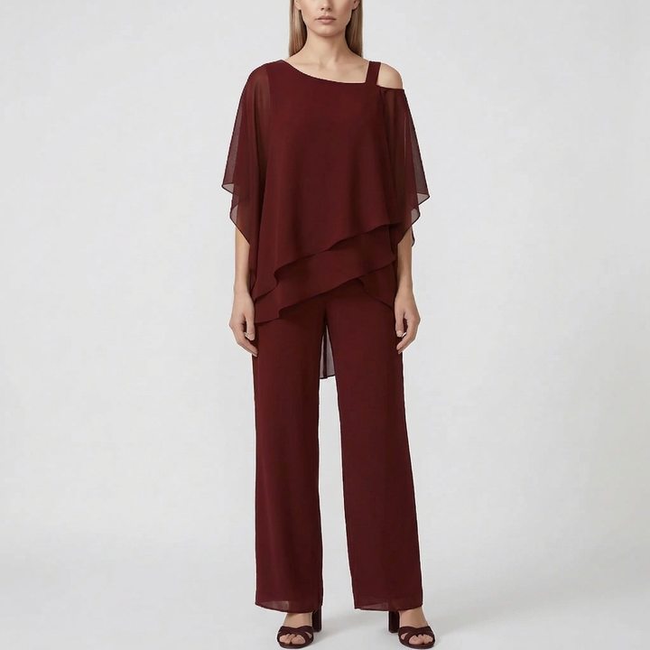 Cold-Shoulder Wide-Leg Formal Jumpsuit