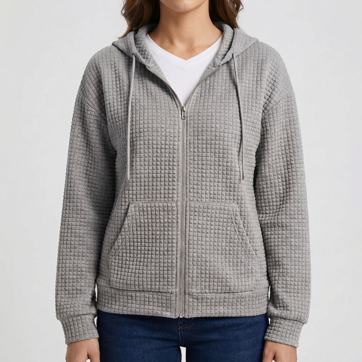 Full-Zip Waffle-Knit Hooded Jacket for women