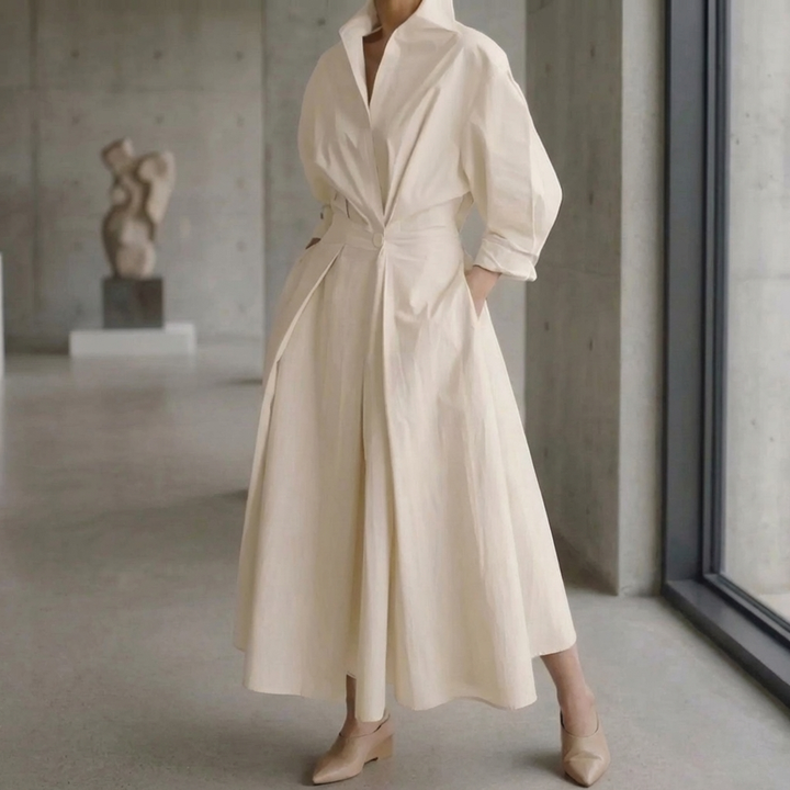 Ankle-Length Button-Front Shirt Dress for Women