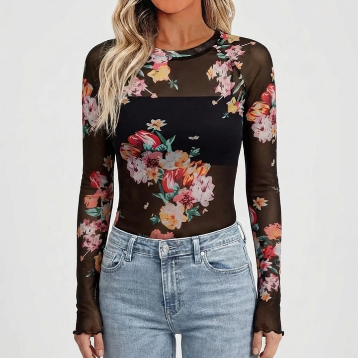 Sheer Mesh Long Sleeve Fitted Top