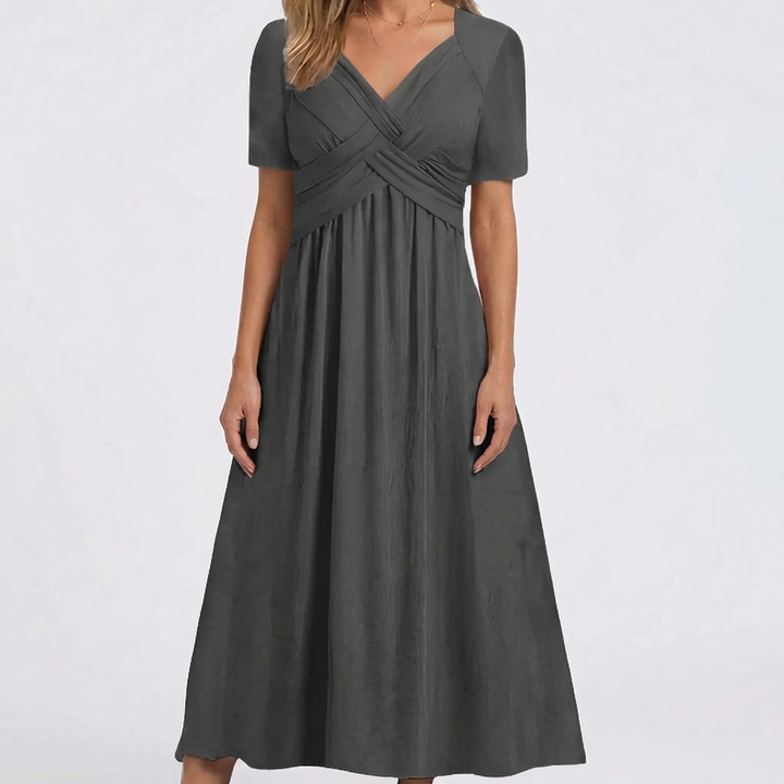 Drifena - V-Neck Midi Dress With Crossover Bodice