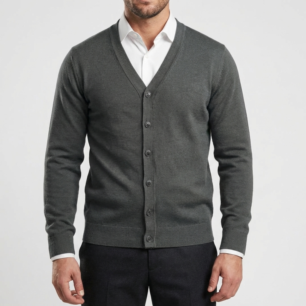 Button-Front V-Neck Cardigan for Men