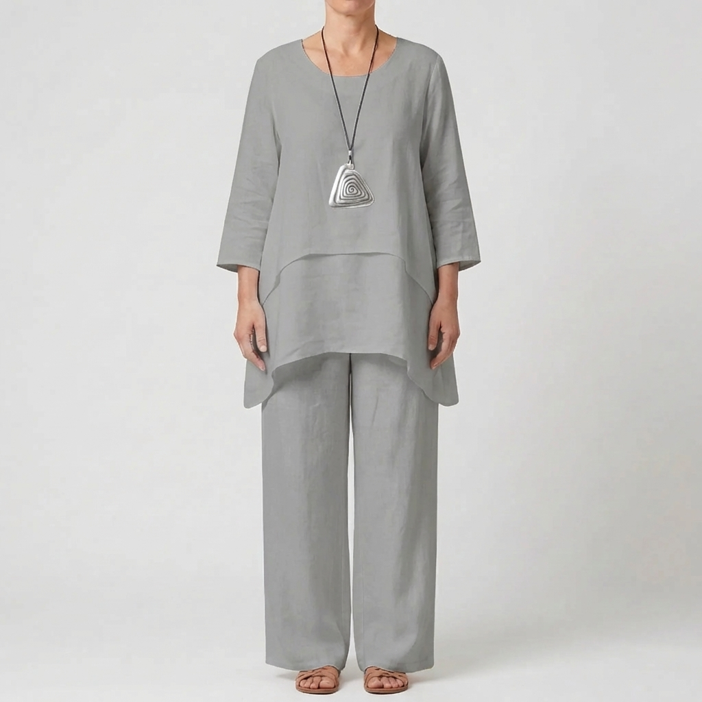 Two-Piece Top And Wide-Leg Pants Set
