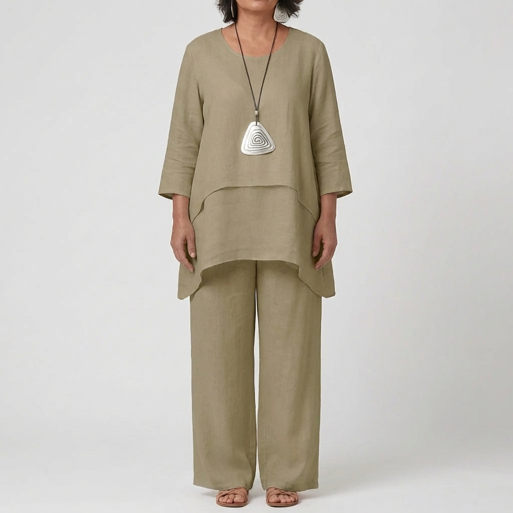 Two-Piece Top And Wide-Leg Pants Set