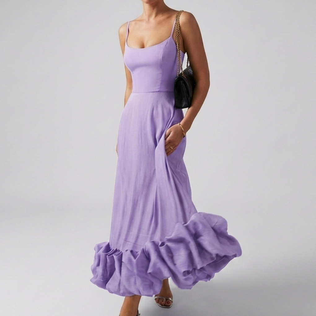 Elegant Midi Evening Dress with Ruffles for Women