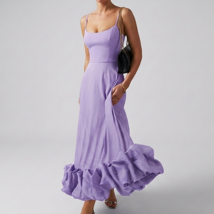 Elegant Midi Evening Dress with Ruffles for Women