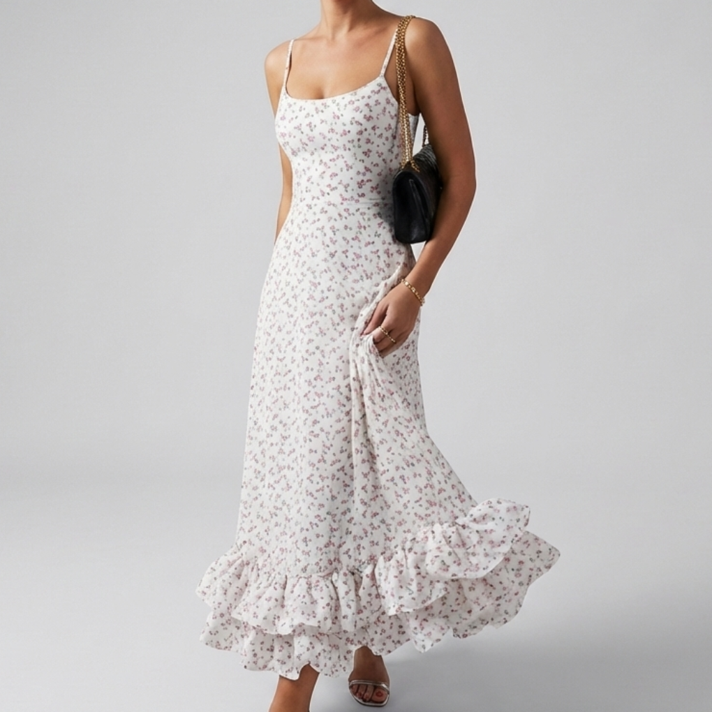 Elegant Midi Evening Dress with Ruffles for Women