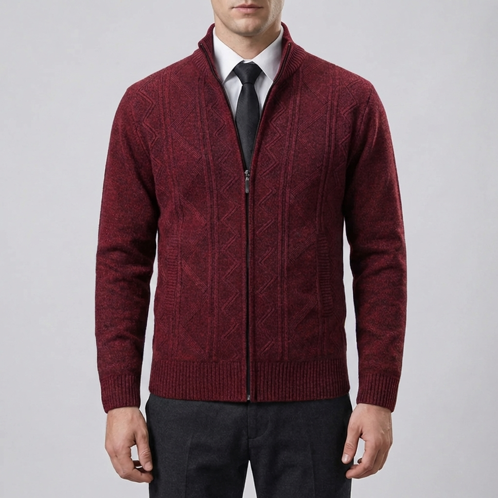 Full-Zip Textured Knit Cardigan